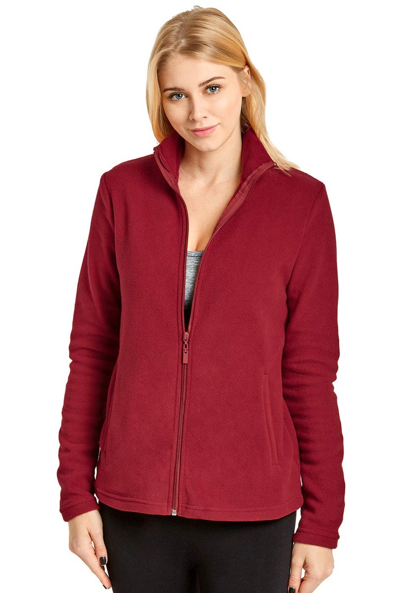 Sofra Women's Polar Fleece Full Zip Up Winter Jacket (M, Burgundy) - Image 1